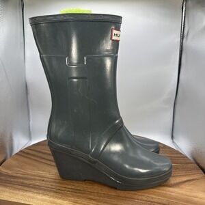 Hunter Kellan Wedge Rain Boots Gray Waterproof Travel Outdoors‎ Women's 7